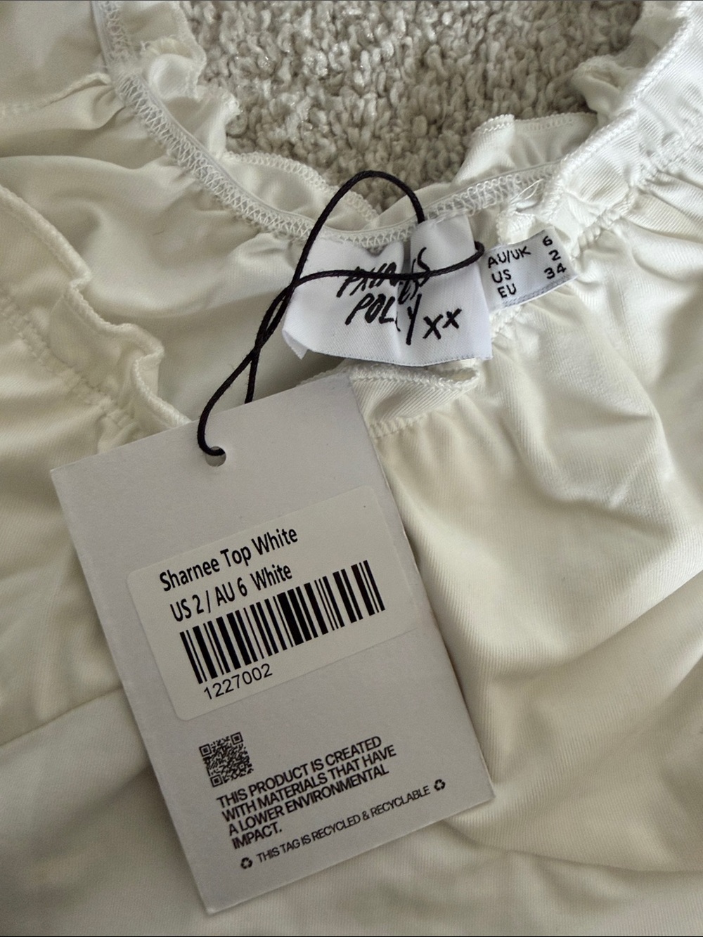 Princess poly Ruffled Sleeve Ivory Crop Tank Top - Picture 3 of 3